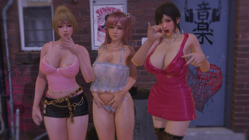 3d 3girls dead_or_alive female_only multiple_females multiple_girls prostitution slut slutty_outfit unknown_artist