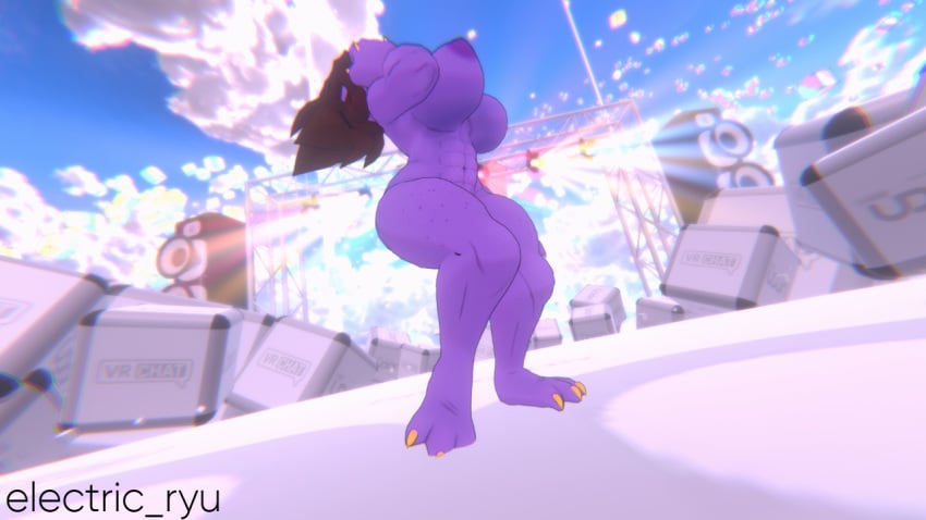 breasts dancing deltarune electric_ryu susie_(deltarune) vrchat vrchat_avatar watermark