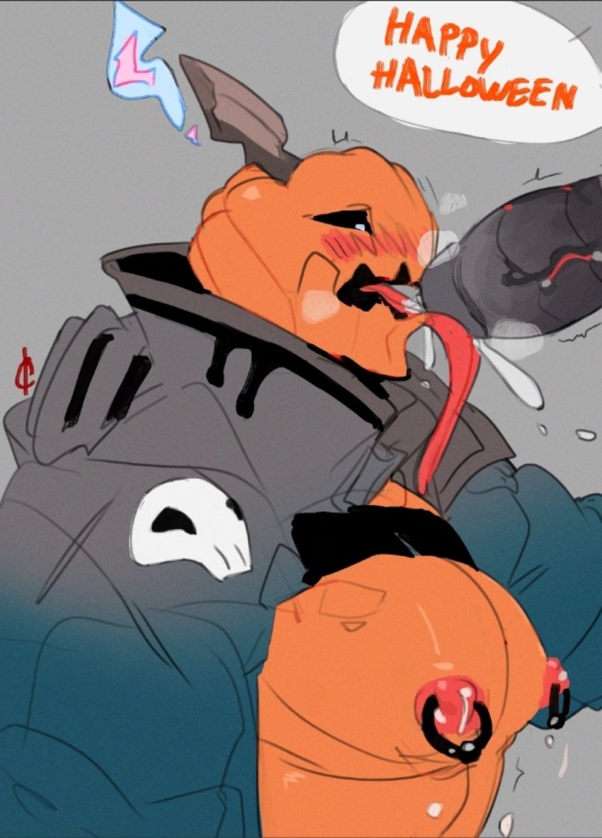 blowjob gay licking_penis matsuraoni monster_male pumpkin_head pumpkin_monster tongue_out