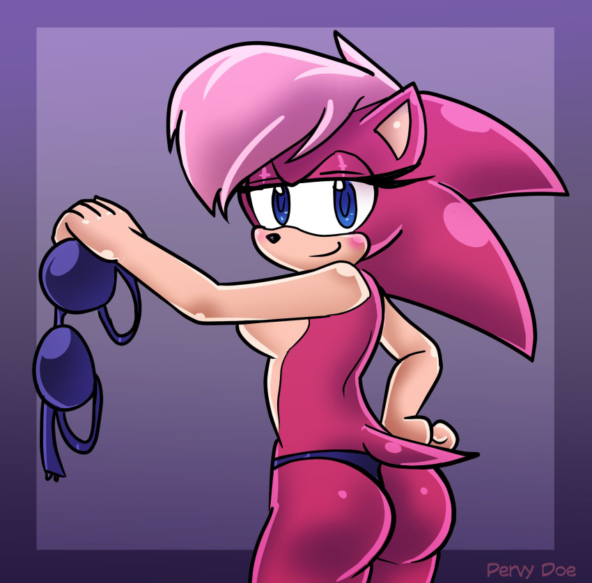 1girls anthro artist_signature bra female hedgehog humanoid mobian mobian_(species) mobian_hedgehog nude nude_female pervydoe pink_hair simple_background simple_shading smile smiling smiling_at_viewer solo solo_female sonia_the_hedgehog sonic_(series) sonic_the_hedgehog_(series) sonic_underground tagme
