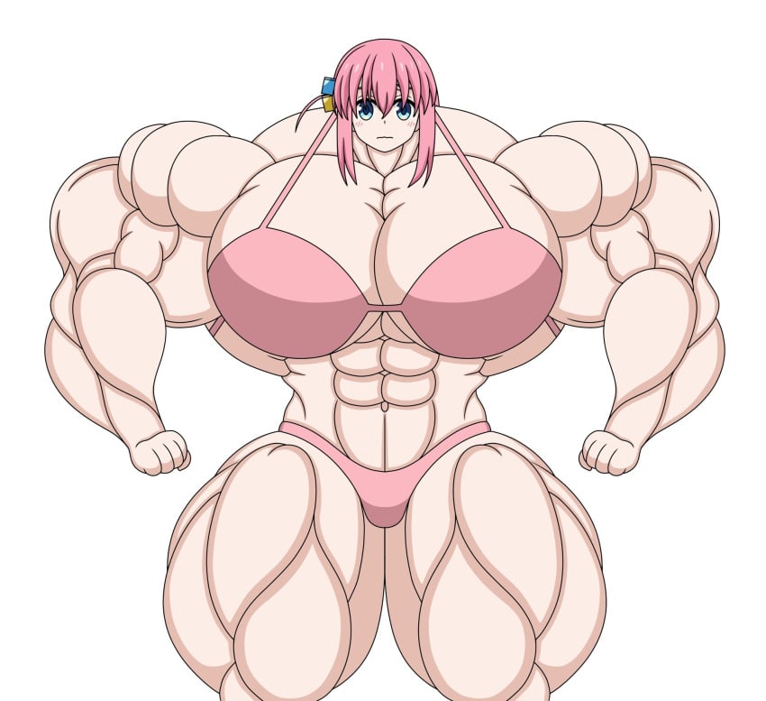 bocchi_the_rock! bokevalis_823 gotou_hitori huge_pecs huge_traps hyper_muscles large_pecs muscle_fetish muscular_female pink_hair solo_female white_background