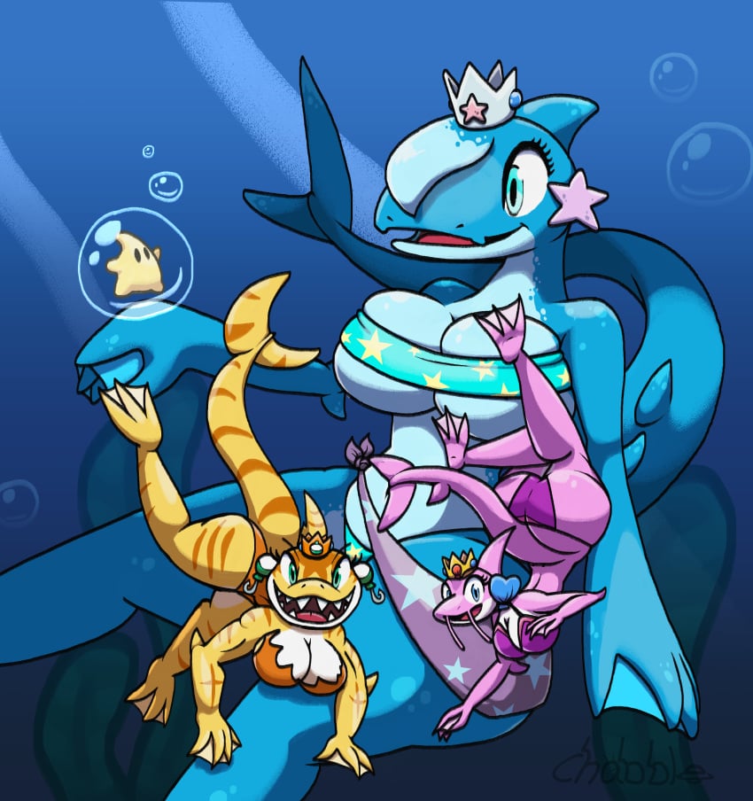 2020s 2024 anthro bald bathing_suit beach bubble bubbles chabble crown female luma mario_(series) no_hair nurse_shark png post_transformation princess_daisy princess_peach princess_rosalina seaweed self_upload shark shark_fin shark_girl shark_humanoid shark_tail shark_teeth sharp_teeth super_mario_bros. swimsuit tiger_print tiger_shark underwater water whale_shark yellow_body