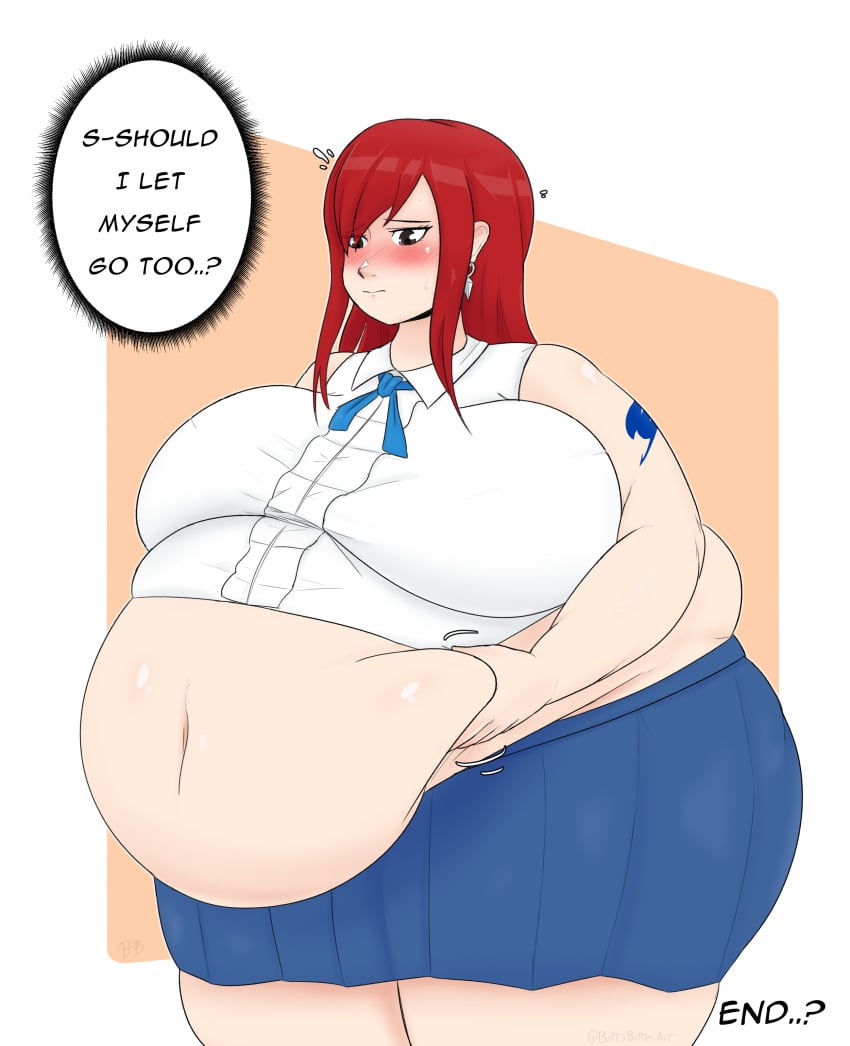 1girls belly belly_button belly_grab belly_overhang big_ass blush buttybutter chubby chubby_female comic comic_page dialogue erza_scarlet fairy_tail fat huge_ass huge_breasts jealous jealous_female large_breasts obese obese_female overweight overweight_female plump red_hair skirt sweat thick_arms thick_legs thick_thighs tight_clothing weight_conscious weight_gain weight_gain_drive weight_gain_kink