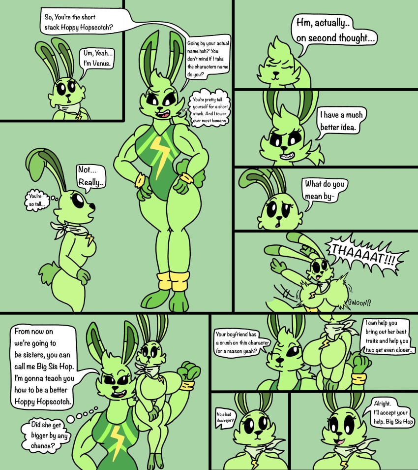 anthro anthro_on_anthro anthro_only bunny comic comic_page comic_panel critters_(poppy_playtime) domestic_rabbit furry_only green_body green_fur green_skin guilrel hoppy_hopscotch hoppy_hopscotch_(poppy_playtime) luxioboi22 no_humans poppy_playtime poppy_playtime_(chapter_3) rabbit sex smiling_critters tagme