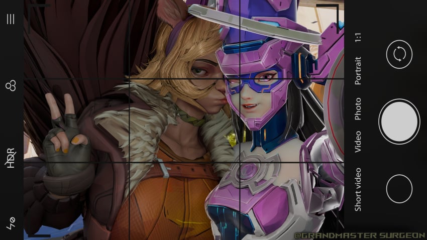 galacta grandmastersurgeon kissing kissing_cheek looking_at_viewer marvel marvel_rivals peace_sign selfie squirrel_girl squirrel_girl_(marvel) squirrel_girl_(marvel_rivals)