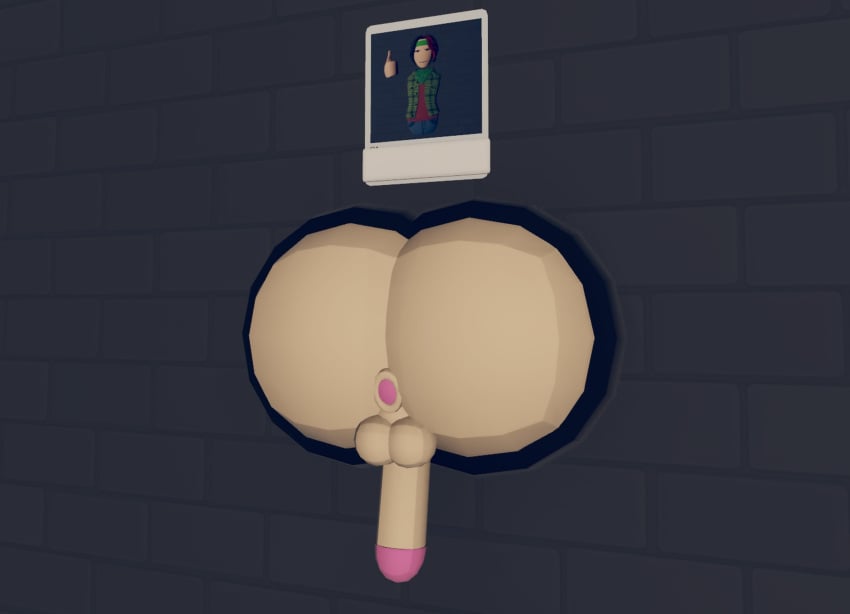 3d anus ass ass_focus balls game_cg game_screenshot light-skinned_male male male_only penis presenting_anus presenting_hindquarters recroom recroom-nsfw stuck stuck_in_wall