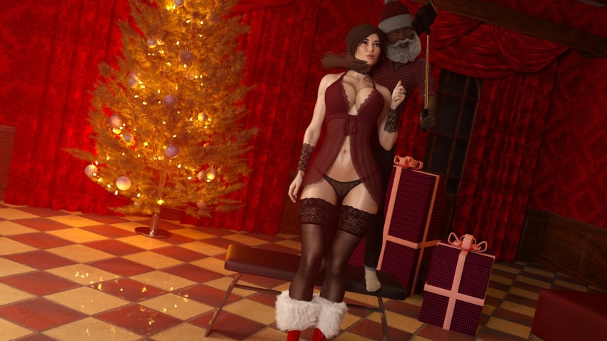 body_writing boy cosplay interracial lara_croft milf owned_bitch santa_costume selfie sexy teacher_and_student tomb_raider xmas xmas_tree