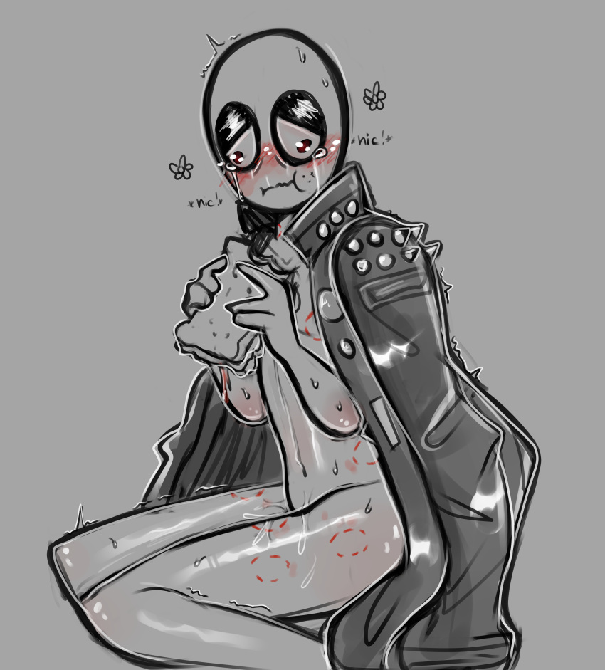 aftercare aftermath anthro bite_mark black_and_white blush consensual hickey hickeys_on_thighs male_only marks salad_fingers salad_fingers_(series) tears tears_of_pleasure