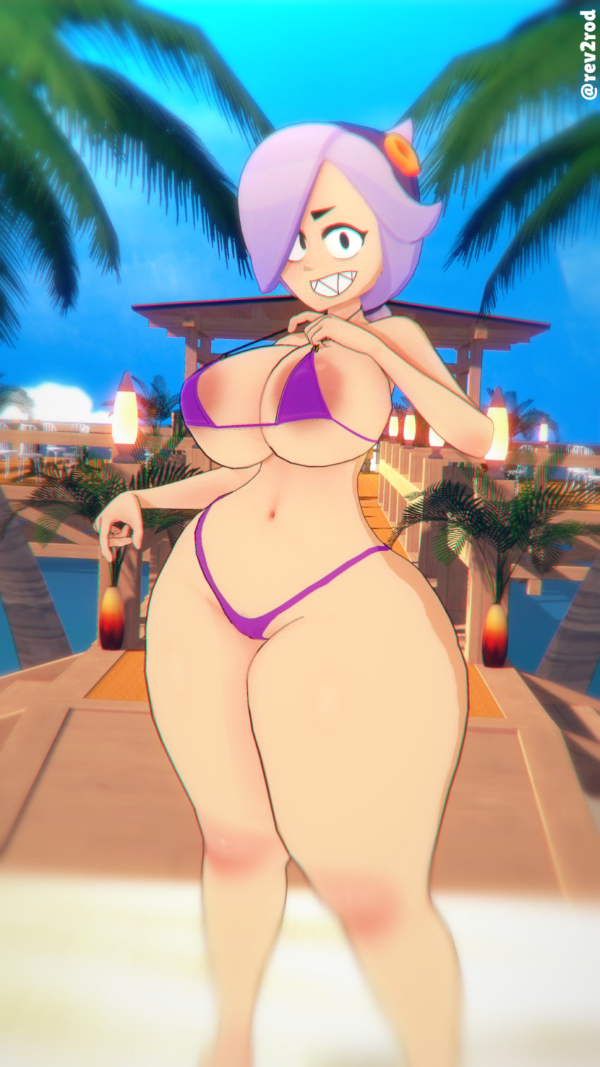 1girls 2023 3d 3d_(artwork) areolae beach belly_button big_areola big_breasts bikini bikini_bottom bikini_top brawl_stars breasts busty colette_(brawl_stars) curvaceous curvy curvy_body curvy_female curvy_figure curvy_hips female female_focus female_only front_view hair_ornament hair_over_one_eye huge_breasts large_areolae large_breasts light-skinned_female light_skin looking_at_viewer navel purple_bikini rev2rod sharp_teeth slim_waist smile solo solo_female solo_focus standing summer supercell teeth thick_thighs voluptuous voluptuous_female white_hair wide_hips