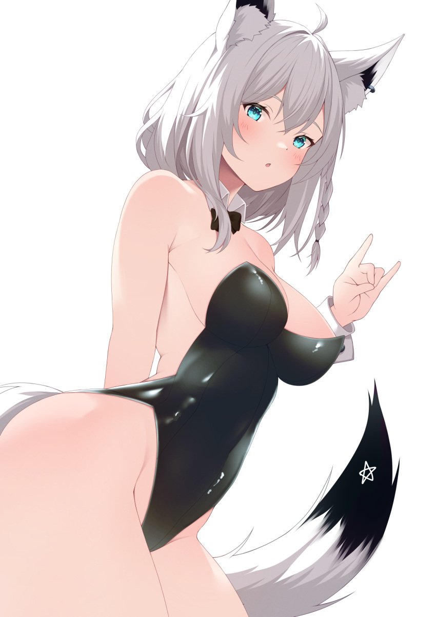 1girls breasts female fox_ears fox_girl fox_shadow_puppet fox_tail hololive hololive_gamers hololive_gen_1 hololive_japan leotard shirakami_fubuki tagme virtual_youtuber