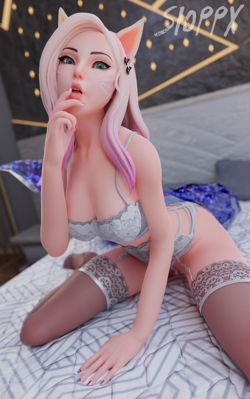 3d 3d_(artwork) 3d_render ahri blender blender_(software) female fox_ears fox_girl fox_tail image k/da_ahri k/da_series league_of_legends lingerie render riot_games sioppx