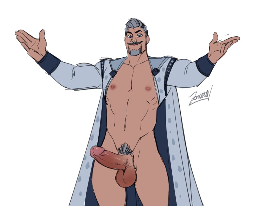 1boy 2023 balls bara bara_tits barazoku big_balls big_penis clothing daddy dilf disney disney_villains erection facial_hair gay grey_hair hairy hairy_male jonsfw king_magnifico looking_at_viewer male male_focus male_nipples male_only male_pubic_hair manly mature_male moustache muscular_male nipples nude penis solo solo_male white_background wish_(film) yaoi