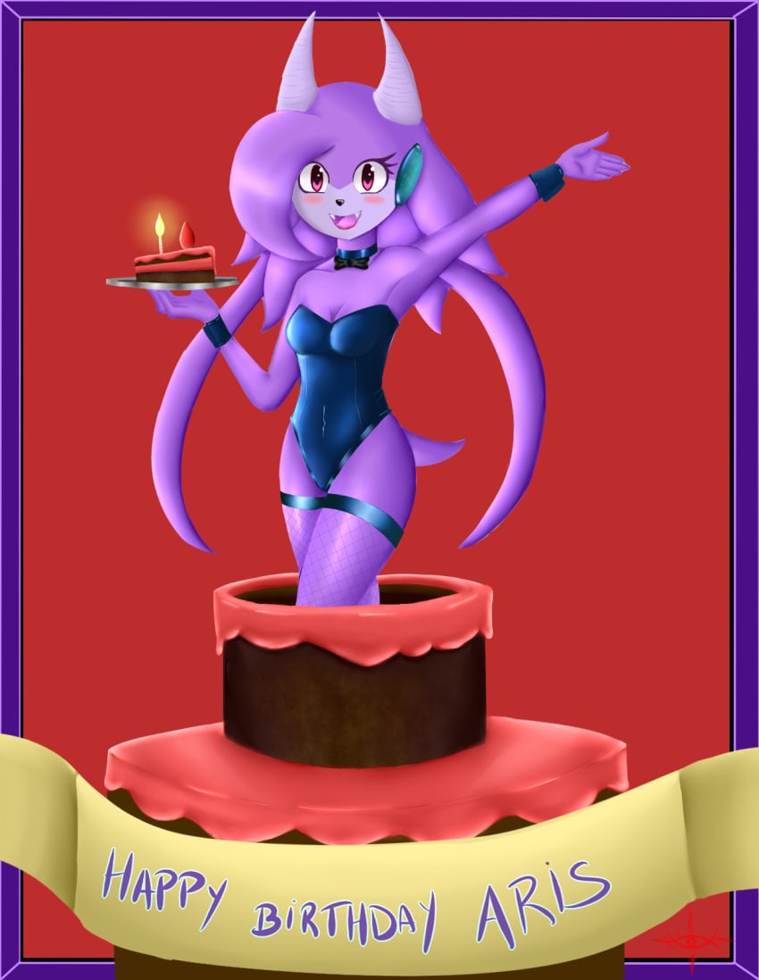 anthro aquatic_dragon badfidhell birthday birthday_cake blush bunnysuit dragon female female_protagonist freedom_planet galaxytrail looking_at_viewer sash_lilac video_games water_dragon