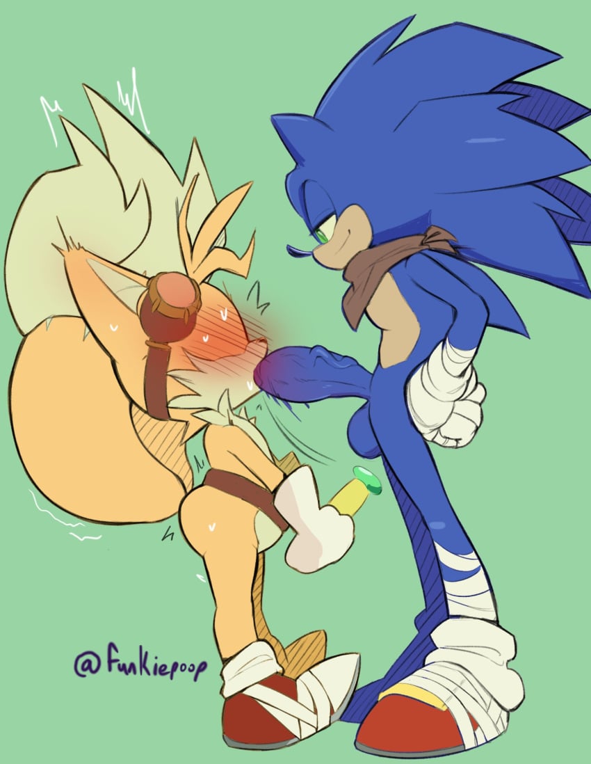 anthro balls big_penis blush bodily_fluids cub duo funkiepoop gay genitals hi_res huge_cock male male/male male_cub male_only miles_prower miles_tails_prower older_male oral penis sega size_difference sonic_(series) sonic_boom sonic_the_hedgehog sonic_the_hedgehog_(series) sweat tails tails_the_fox vein veiny_penis yaoi young younger_male