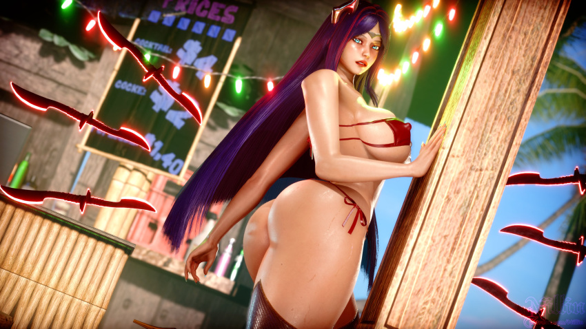 ass bikini curvy_female huge_ass huge_breasts irelia_xan league_of_legends nillin_(artist) thick_thighs wet