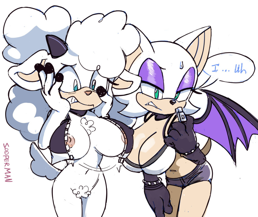 2d 2girls bat bat_wings big_breasts big_tits blue_eyes breasts female female_only green_eyes idw_comics idw_publishing jacket lanolin_the_sheep mobian mobian_(species) mobian_sheep multiple_girls nude rouge_the_bat sega sheep shorts shortstack sonic_(series) sonic_the_hedgehog_(comics) sonic_the_hedgehog_(idw) sonic_the_hedgehog_(series) sooperman tagme text text_bubble tits wardrobe_malfunction white_body white_fur white_hair wings