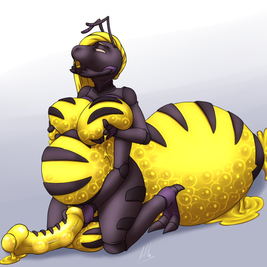 ahe_gao ant anthro arthropod arthropod_abdomen balls big_breasts breasts egg egg_laying furball futanari genitals herm hi_res honey honeypot_ant huge_breasts hymenopteran inflation insects intersex leaking looking_pleasured myrelis penis pregnant urethral_egg_laying