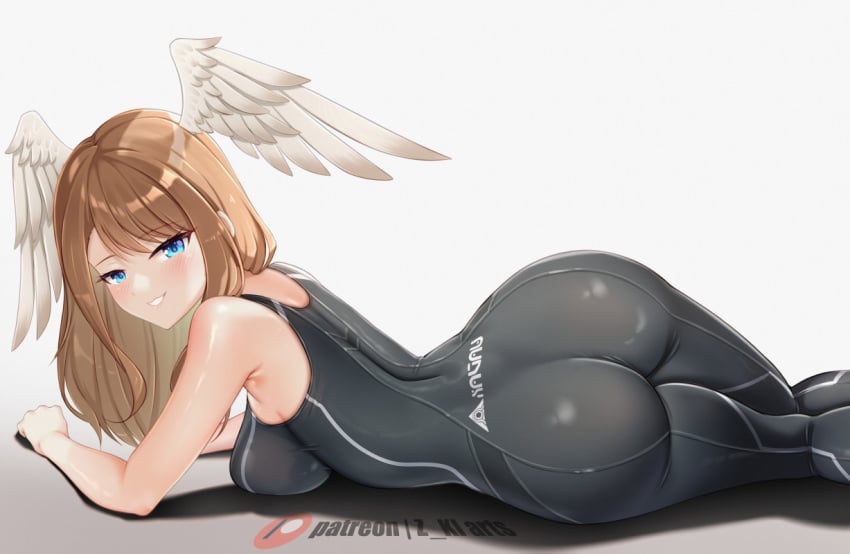 1girls ass ass_focus asymmetrical_bangs asymmetrical_hair bare_shoulders black_bodysuit black_legwear black_tank_top blue_eyes blush bodysuit breasts brown_hair bubble_butt busty cleavage confident curvy dat_ass eunie_(xenoblade) fat_ass female female_only head_wings highres large_ass large_breasts legwear long_hair looking_at_viewer looking_back monolith_soft nintendo on_stomach open_mouth pose posing seductive seductive_look seductive_smile sensual sideboob slim_waist smile smug smug_face tank_top teasing thick_ass thick_thighs thighs voluptuous wide_hips wings xenoblade_(series) xenoblade_chronicles_3 z-ki