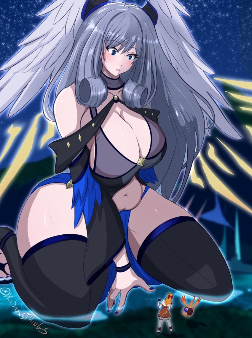 big_breasts fiora_(xenoblade) giantess melia_antiqua riki_(xenoblade) silver_hair tagme thighhighs wings_on_head xendrawsseggs xendrawsthings xenoblade_(series) xenoblade_chronicles xenoblade_chronicles_3