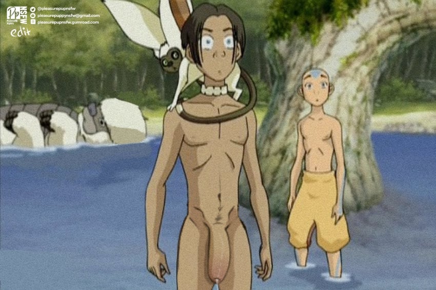 2boys aang air_nomad airbender_tattoo avatar_legends avatar_the_last_airbender balls barazoku big_balls big_penis clothing completely_nude edit gay male male/male male_focus male_nipples male_only manly momo_(avatar) muscular_male nickelodeon nipples nonbender nude penis pleasurepuppynsfw precum precum_drip skinny sokka solo_male the_avatar water_tribe wet yaoi young