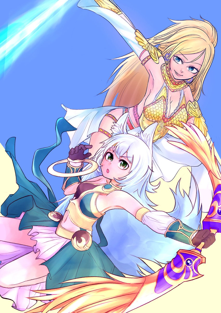 1girls apollousa_bow_of_the_goddess athena_(warriors_orochi) big_breasts blonde_hair crossover duel_monster warriors_orochi yu-gi-oh!