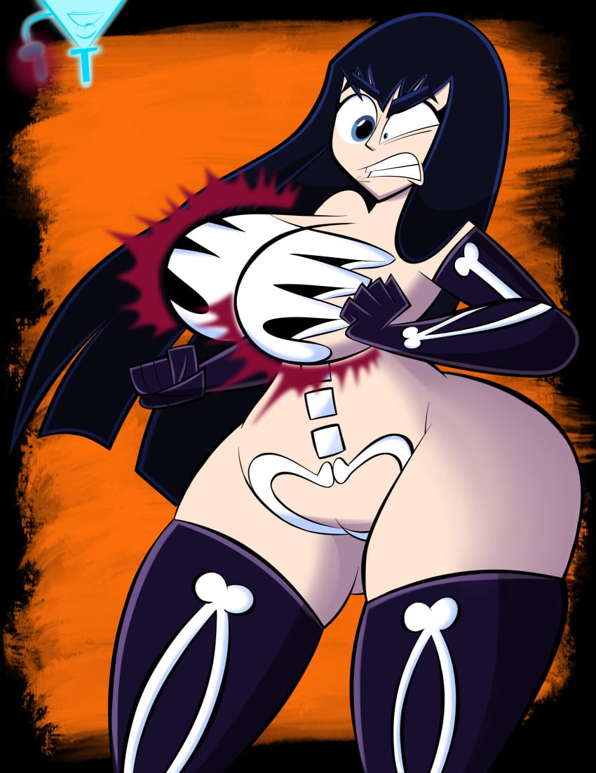 1boy 1girls angry angry_expression asian asian_female ass big_ass big_breasts big_thighs bill_cipher black_hair blue_eyes breast_expansion breasts breasts_focus cleavage clenched_hands clenched_teeth codykins123 crossover eastern_and_western_character gravity_falls halloween halloween_costume kill_la_kill kiryuuin_satsuki light-skinned_female light_skin long_gloves long_hair skeleton skeleton_costume stockings thin_waist tophat using_powers voluptuous weird_crossover wide_hips