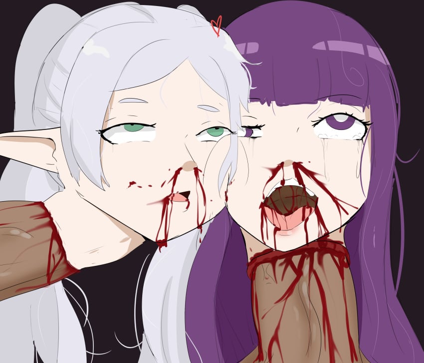 blood death decapitated decapitated_head decapitation defeated_heroine female_death fern_(sousou_no_frieren) frieren gore green_eyes guro long_hair lord_dante neck_fucking necrophilia penis purple_eyes purple_hair reverse_blowjob ryona severed_head silver_hair snuff sousou_no_frieren tears