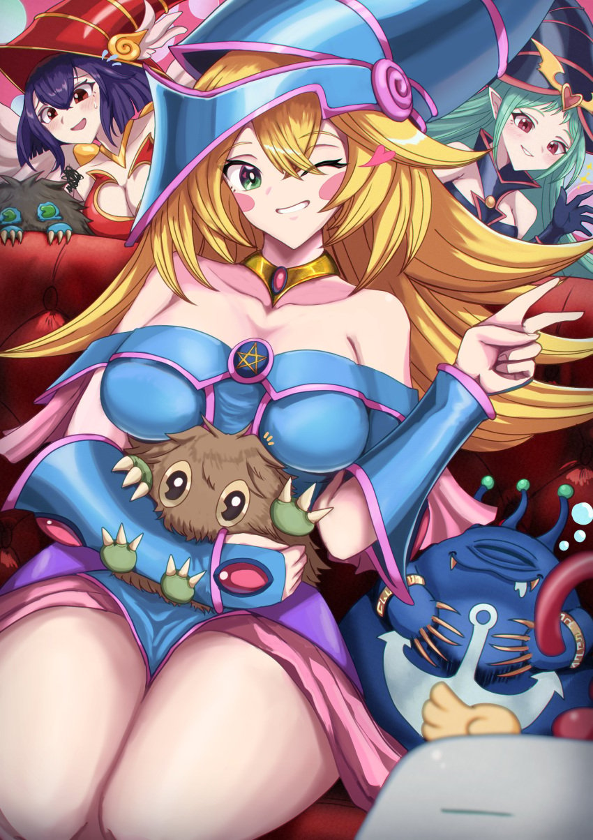 3girls apple_magician_girl chocolate_magician_girl dark_magician_girl duel_monster elf mystical_elf yu-gi-oh!