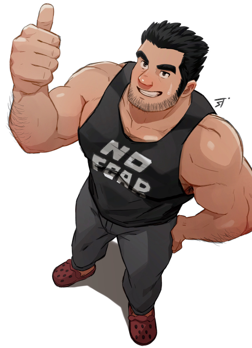 1boy 2023 bara bara_tits barazoku beard_stubble black_hair bulge clothing gay hairy_male jojiart lucas_lee male male_focus male_nipples male_only manly muscular_male nipples no_visible_genitalia scott_pilgrim solo solo_male