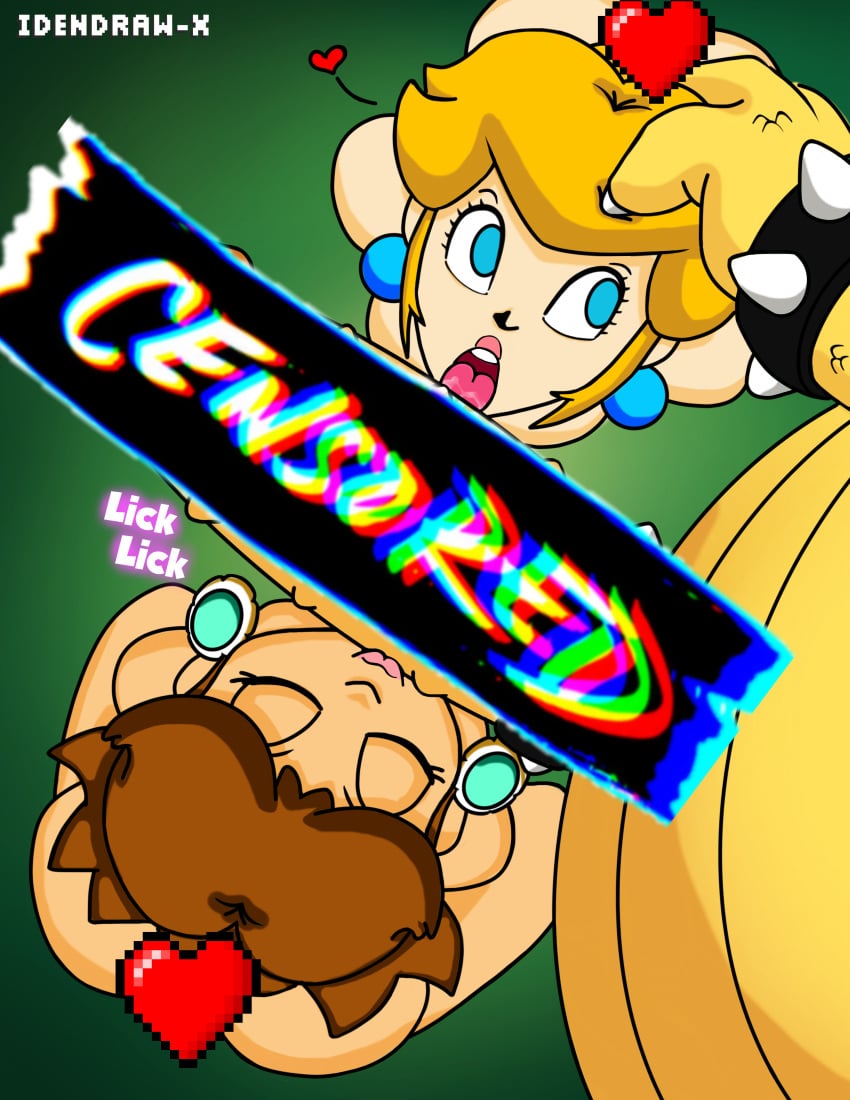 bowser censored cock_hungry fanart female huge_cock idendrawx male mario_(series) nintendo parody princess_daisy princess_peach sucking_penis