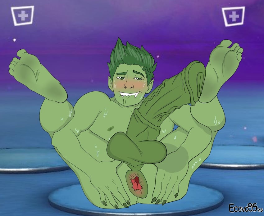 1boy anus ass beast_boy beast_boy_(fortnite) boner dc dc_comics ecovo95 erection fortnite gay green_skin horsecock human_with_animal_genitalia human_with_horsecock idunoo5 male male_only nude penis presenting solo teen_titans uncensored video_games yaoi