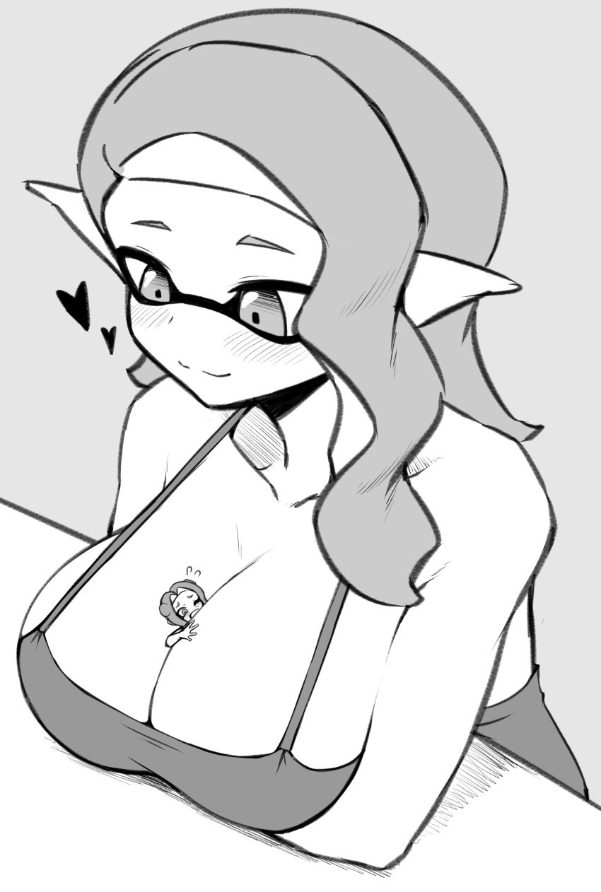 2girls between_breasts breast_vore breasts cleavage cleavage_vore female female_only femdom femsub giantess inkling inkling_girl large_breasts micro_in_cleavage multiple_girls nintendo nobunagapero octoling peronattu restrained soft_vore splatoon vore yuri