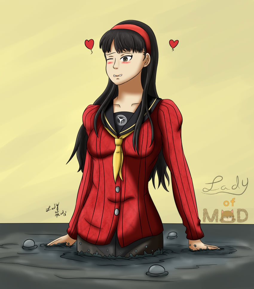 amagi_yukiko atlus black_hair breasts lady-of-mud mud persona persona_4 quicksand sinking white_skin