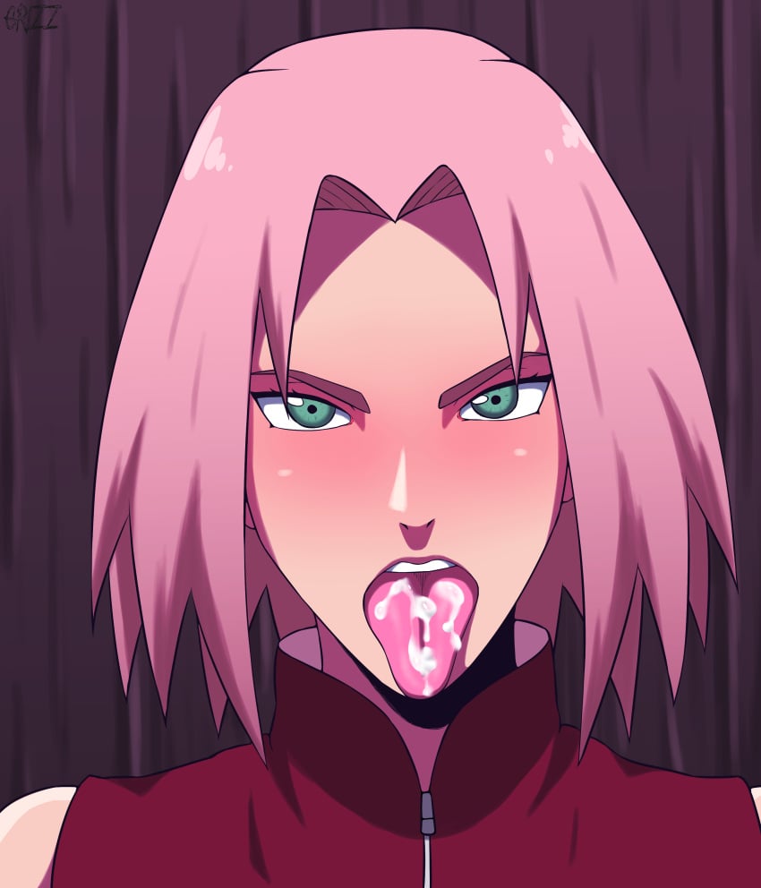 1girls after_fellatio after_oral after_sex blush cum cum_in_mouth cum_on_tongue female female_only green_eyes grizzlyart highres long_hair looking_at_viewer naruto naruto_(series) naruto_shippuden nose_blush open_mouth pink_hair presenting presenting_cum presenting_mouth sakura_haruno showing_cum showing_tongue solo solo_focus sticking_out_tongue tongue tongue_out upper_body watermark