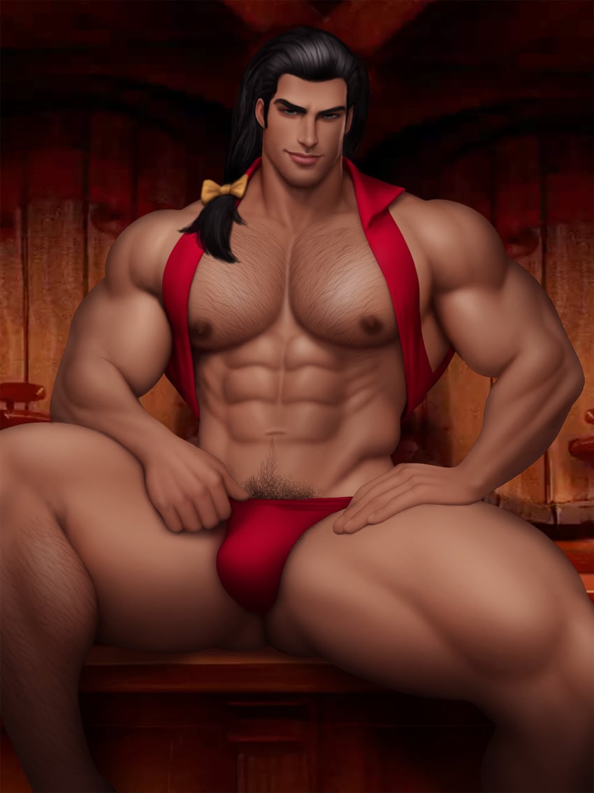 1boy abs beauty_and_the_beast biceps big_bulge bulge caucasian caucasian_male disney disney_villains drawnpr0n gaston hairy huge_bulge looking_at_viewer male male_only muscles muscular muscular_male pecs pubes solo solo_male spread_legs thick_thighs thong