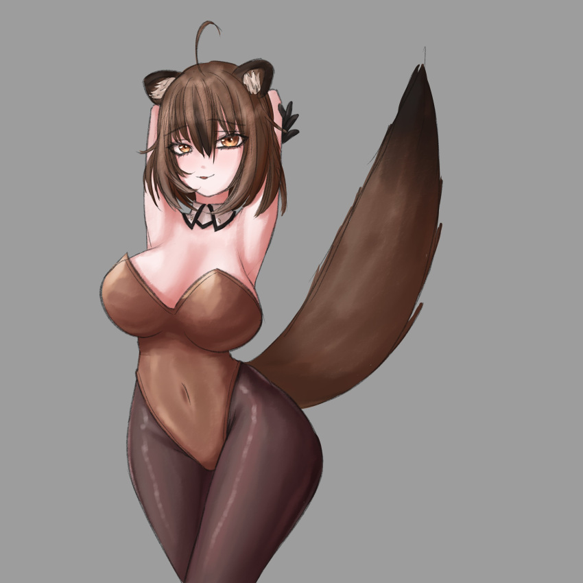 1girls 2023 brown_bunnysuit brown_eyes brown_hair brown_legwear bunnyfaqer bunnysuit bunnytober cyon_hart female female_focus female_only legwear light-skinned_female light_skin looking_at_viewer oracle_(v&u) raccoon_ears raccoon_girl raccoon_tail shiny shiny_clothes shiny_legwear simple_background solo virtual_and_universe_(v&u) virtual_youtuber vtuber