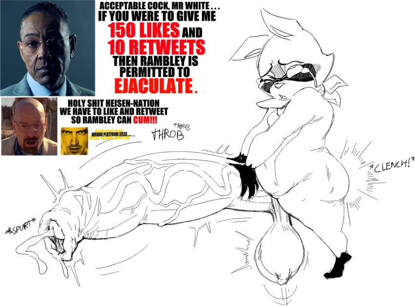 anthro balls big_balls big_penis blush bodily_fluids breaking_bad english_text foreskin general_proton genital_fluids genitals gustavo_fring huge_balls huge_cock hyper hyper_balls hyper_genitalia hyper_penis indigo_park jesse_pinkman male masturbation penis precum rambley_raccoon solo tears vein veiny_penis walter_white