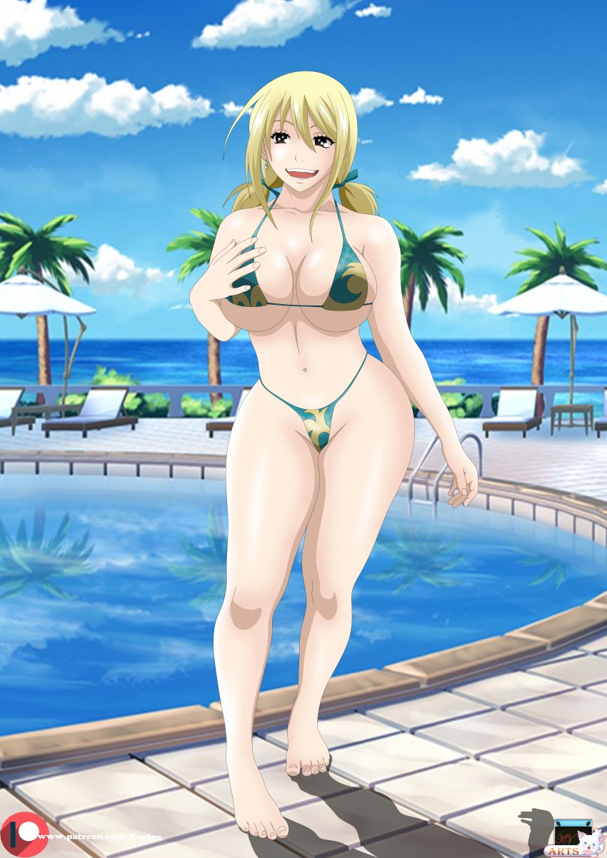 barefoot big_breasts bikini blonde_female blonde_hair blonde_hair breasts commission fairy_tail feet karlen_vardanyan legs lucy_heartfilia patreon pixiv pool poolside soles swimsuit toes