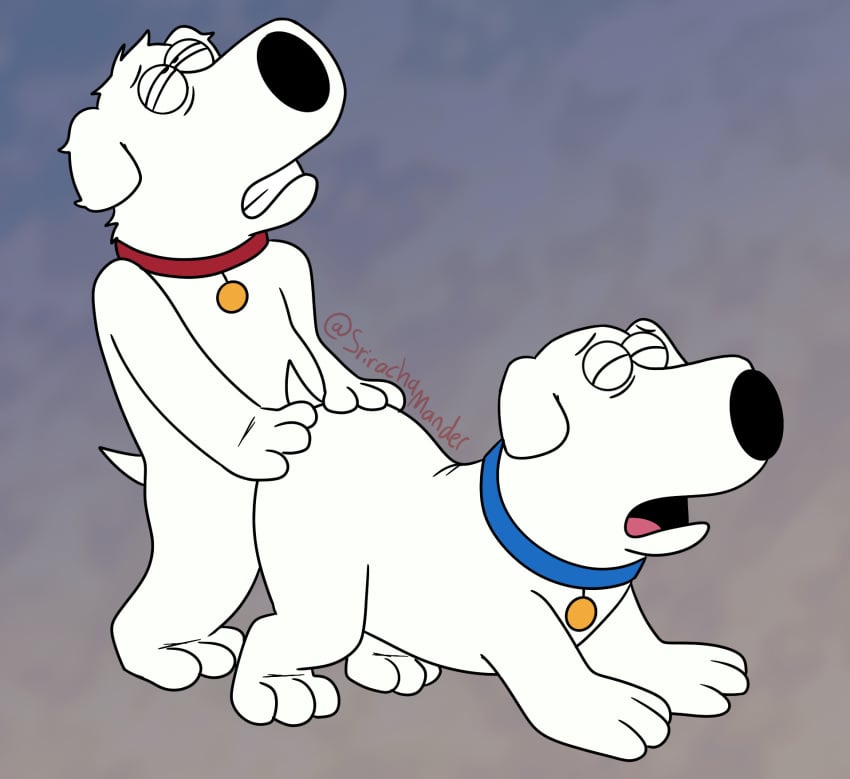 20th_century_fox 20th_century_studios anthro blue_collar brian_griffin canid canine canis clenched_teeth closed_eyes collar doggy_style domestic_dog duo family_guy from_behind_position fuzzy_door_productions hair hi_res looking_pleasured looking_up machine male male/male mammal messy_hair open_mouth red_collar robot robot_brian selfcest sex slightly_chubby square_crossover srirachamander teeth