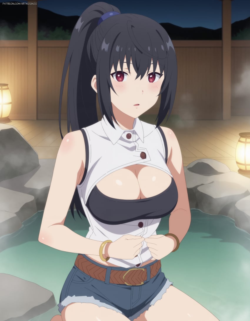 1female 1girls ai_generated arifureta_shokugyou_de_sekai_saikyou artkoikoi breasts denim_shorts female female_only koikoi pointy_chin solo solo_female tomboy wholesome yaegashi_shizuku