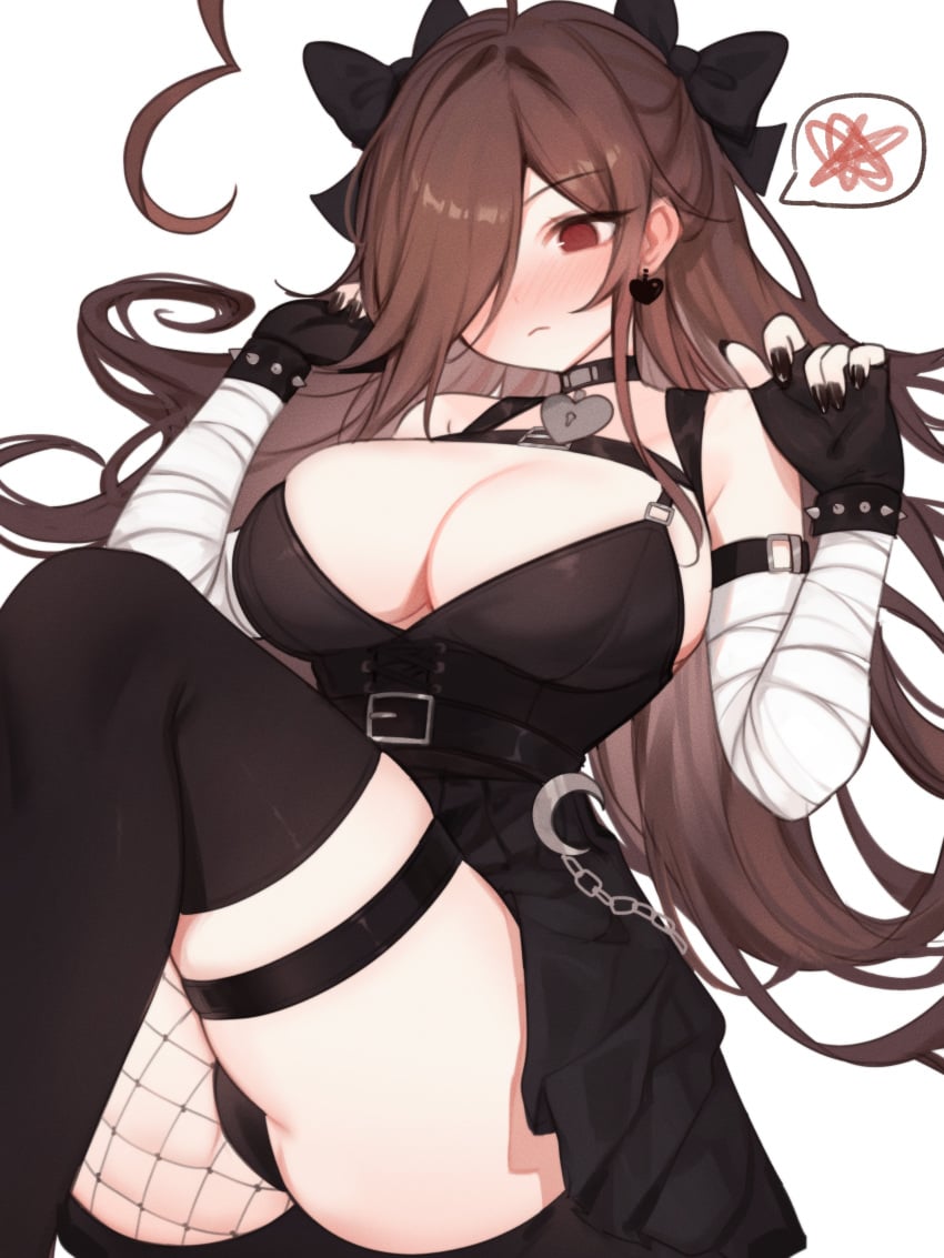 1girls big_breasts black_dress black_gloves black_nails black_panties blush bow bows breasts brown_hair chains choker fishnet_legwear goth goth_girl heart_choker indie_virtual_youtuber long_hair long_nails red_eyes revealing_clothes sky_(skyaboveme) skyaboveme thighhighs thighs thighs_together virtual_youtuber white_background