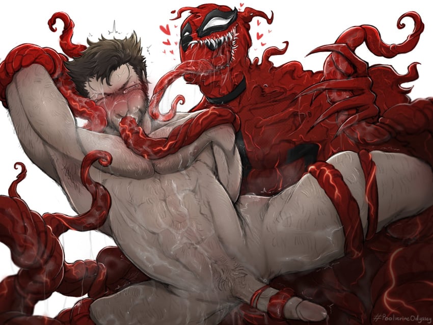 2boys anal baimonbluewhale blush brown_hair chest_hair cum deadpool erection full-face_blush gay heart long_tongue marvel marvel_comics nipples nude pectorals penis saliva sex short_hair symbiote tentacle tentacle_sex tongue_out venom_(marvel) venompool wolverine_(x-men) x-men yaoi