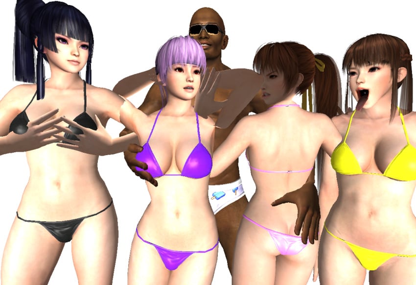 1boy 3d 4girls ayane_(doa) dead_or_alive kasumi_(doa) lei_fang misspussyfan nyotengu zack_(dead_or_alive)