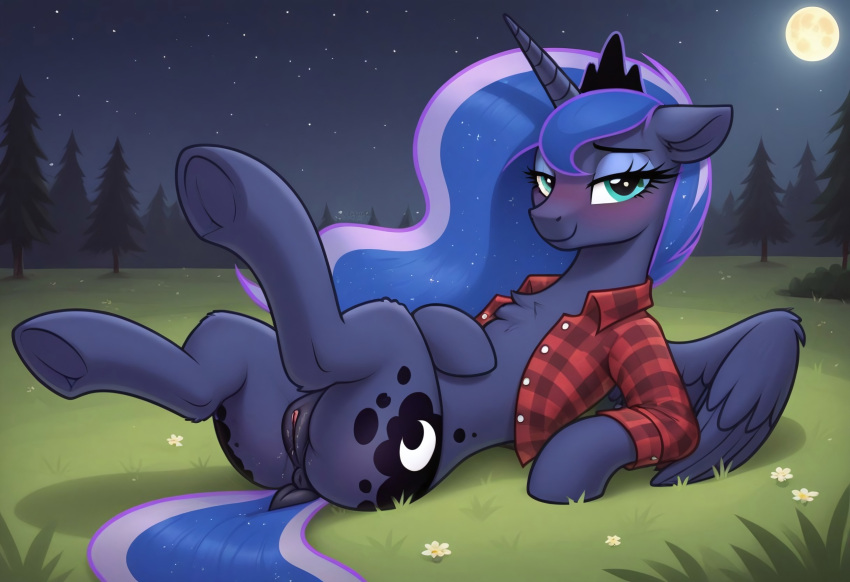 ai_generated alicorn blue_body blue_eyes blue_fur blue_hair equid equine female female_only friendship_is_magic hair hasbro hooves horn horse inumbralunaest long_hair my_little_pony pony princess_luna_(mlp) pussy solo