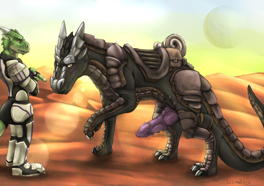 armor blacky dragon furry furry_only gay kloogshicer lizardlars male male_only mount no_humans penis sand sun