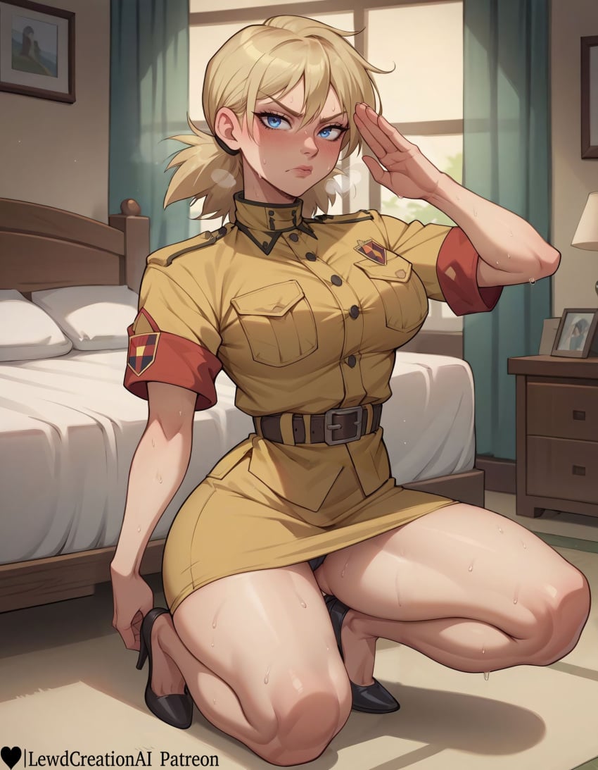 1girls absurd_res ai_generated bedroom big_breasts blonde_female blonde_hair blonde_hair blush blush blush_lines blushing_at_viewer breasts cameltoe curvy curvy_figure female female hellsing high_heels high_resolution highres indoors large_breasts lewdcreationsai looking_at_viewer military military_uniform panties salute saluting seras_victoria sexually_suggestive solo solo_female solo_focus squatting stable_diffusion steam steaming_body steamy_breath sweat sweatdrop sweating sweaty tagme thick thick_legs thick_thighs thighs