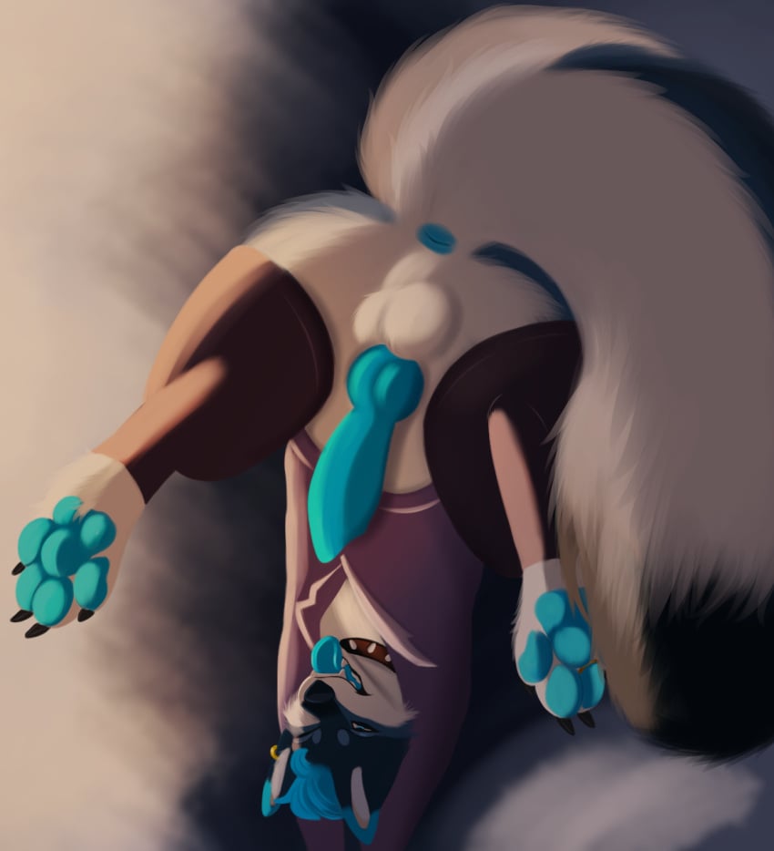 alphacanislupus anthro anus ass ass_up black_body black_claws black_fur blue_anus blue_body blue_eyes blue_fur blue_hair blue_knot blue_pawpads blue_penis blue_tongue canid canine claws erection ertonhin fur genitals hair hi_res knot male mammal pawpads penis perineum solo tongue tongue_out white_body white_fur