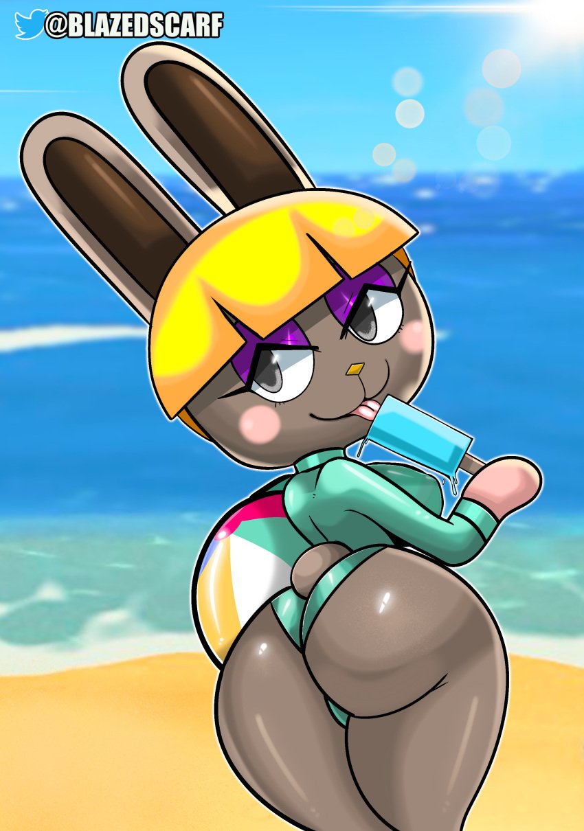 animal_crossing ass beach bikini blazedscarf bonbon_(animal_crossing) furry nintendo popsicle rabbit