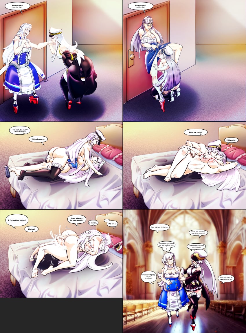 1futa 1girls azur_lane belfast_(azur_lane) comic comic_page cunnilingus dinotits english english_text enterprise_(azur_lane) futa_on_female futanari hentai impregnation married_couple pregnant self_upload tagme text vaginal_penetration wedding_ring