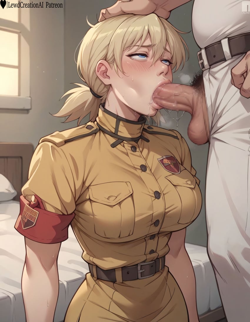 1boy 1boy1girl 1girls absurd_res ai_generated balls balls_deep bedroom big_breasts blonde_female blonde_hair blonde_hair blowjob blush blush blush_lines blushing_at_viewer breasts breasts_out curvy curvy_figure drool drooling fellatio female female from_below half-closed_eyes hellsing high_resolution highres indoors kneeling kneeling_female kneeling_oral_position large_breasts lewdcreationsai looking_at_viewer military military_uniform nipples oral oral_penetration oral_sex rolling_eyes saliva saliva_string saliva_trail seras_victoria sexually_suggestive solo solo_female solo_focus stable_diffusion steam steaming_body steamy_breath sweat sweatdrop sweating sweaty tagme testicles thick thick_legs thick_thighs thighs throat throat_abuse throat_bulge throat_fuck throat_penetration throat_pounding throat_swabbing unbuttoned unbuttoned_shirt